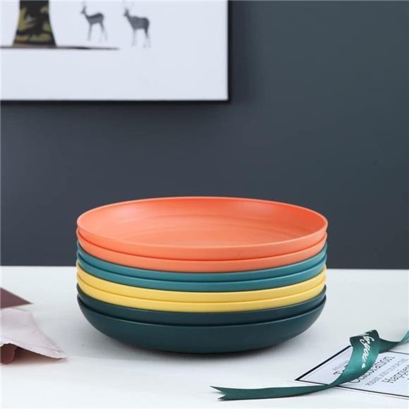 9 Inch Large Deep Plastic Plates 8 Pieces, Unbreakable And Reusable Light Weight - Picture 5 of 6